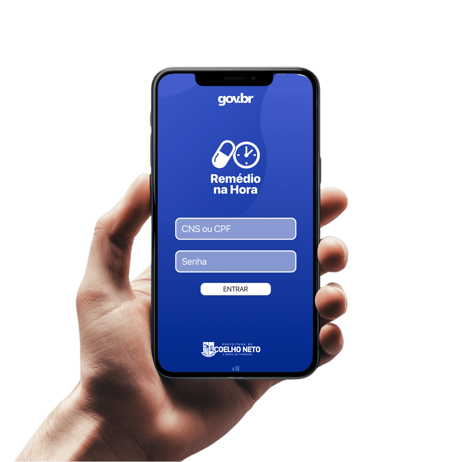 Mockup do aplicativo Remédio na Hora - Prefeitura de Coelho Neto